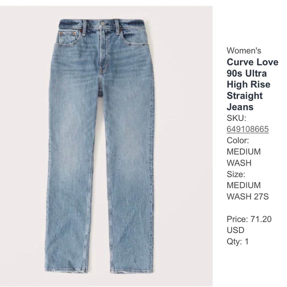 Abercrombie Curve Love 90’s Straight Ultra High Rise Jean